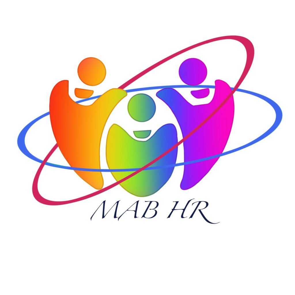 Company logo of three people characters in rainbow colours encircled by two angled rings representing an inclusive, safe space.
